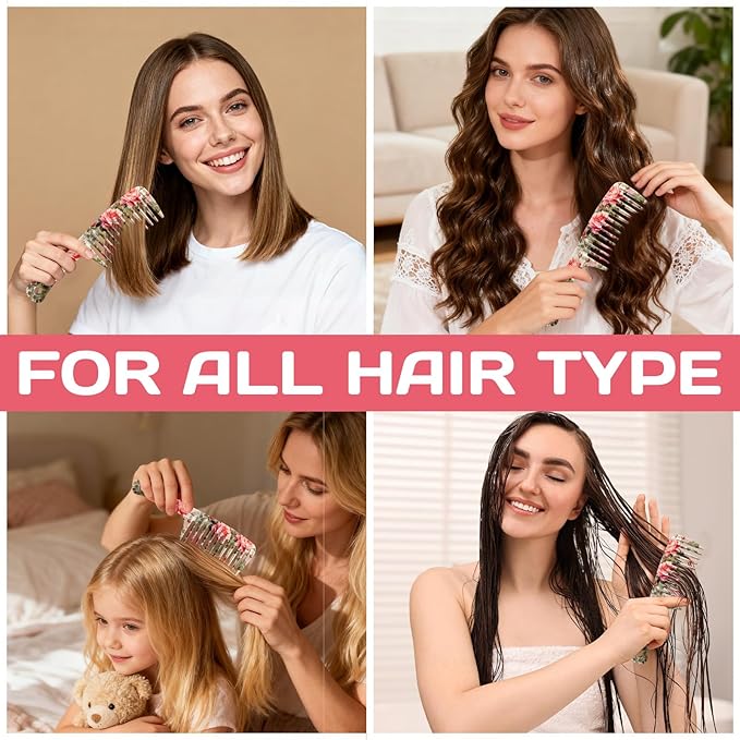 Wide Tooth Comb,Effortless Tangle Removal for Curly, Wet, Long Hair Wet,Cute Aesthetic Design for Women Men and Girls (Red-04)