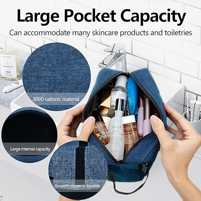 Personalized Toiletry Bag for Men, Embroidered Name Mens Toiletry Travel Bag, Waterproof Canvas Shaving Bag with Large Capacity, Custom Men Hanging Toiletries Bag for Traveling (Grey)