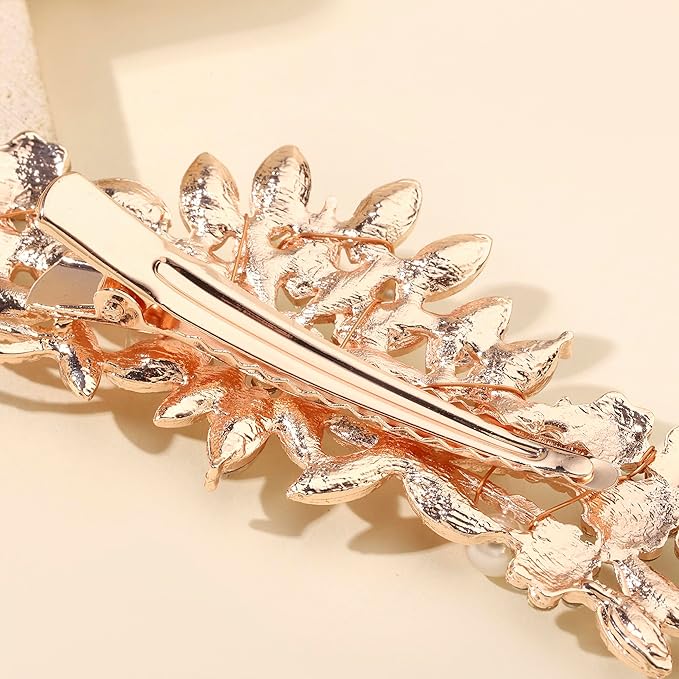 Rose Gold Crystal and Pearl Bridal Hair Clip Floral Hair Accessory Wedding Hair Comb For Women and Bride