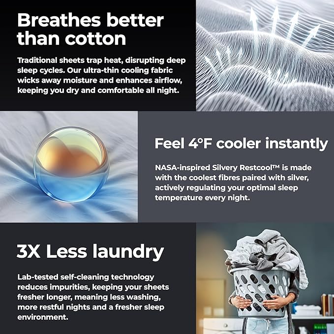 Silvery Restcool™ Silver Infused Cooling Pillowcase Set - 2 Pack Self-Cooling Pillowcases with Silvery Technology™ for Hot Sleepers & Night Sweats (Gray, King (U.S. Standard))