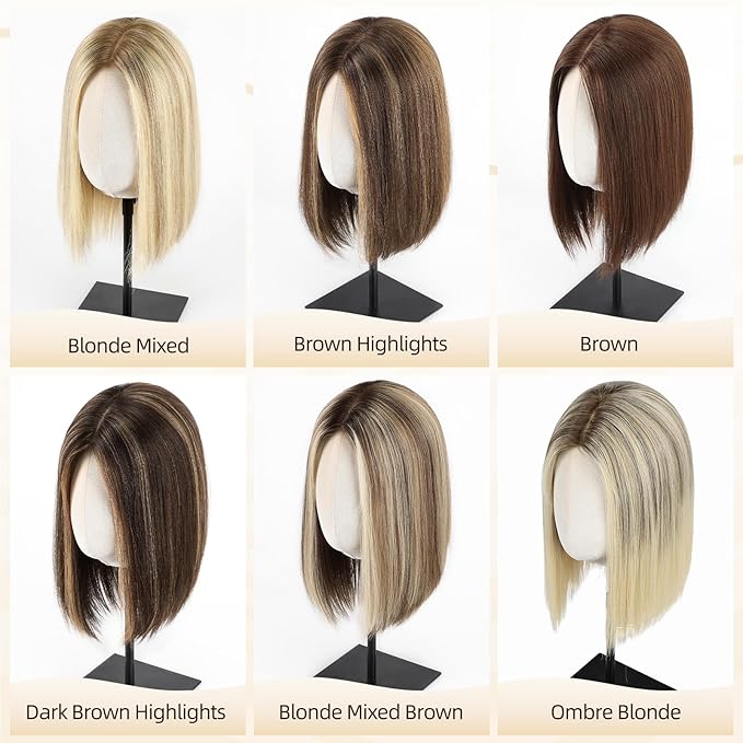 MONO TOP Hair Toppers for Women Human Hair 12 Inch 7"×8" Big Base Partial wig Cover Thinning Hair or Loss No Bangs Top Hair Pieces Natural Wiglets (Ombre Blonde)