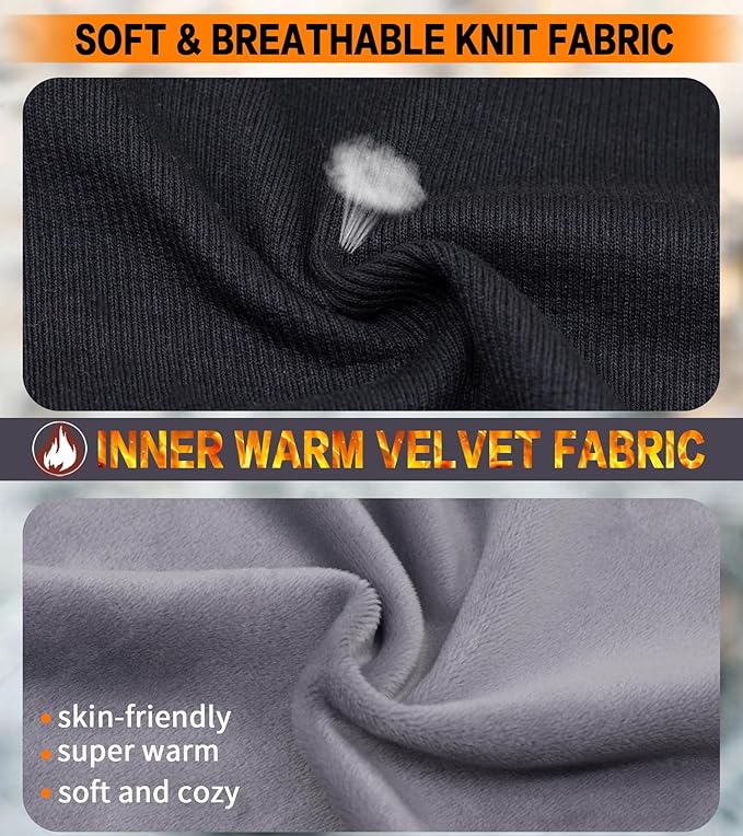 Winter Ear Warmer Headband for Men Women Double-Layer Knit Ear Muffs Cover with Fuzzy Lining for Running and Cycling (Black, Dark Grey, One Size)