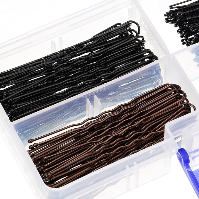 Hicarer 200 Pcs 2.4 & 2 Inches U Shaped Hair Pins with Storage Box Black and Brown for Women Hair Bobby Pins with Clear Storage Box