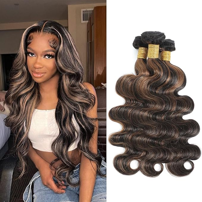 P1B/30 Body Wave Human Hair Bundles Highlight Brown Color Body Wave Bundle 100% Real Human Hair And True To Length 10 12 14 Inch 3 Pcs/Pack