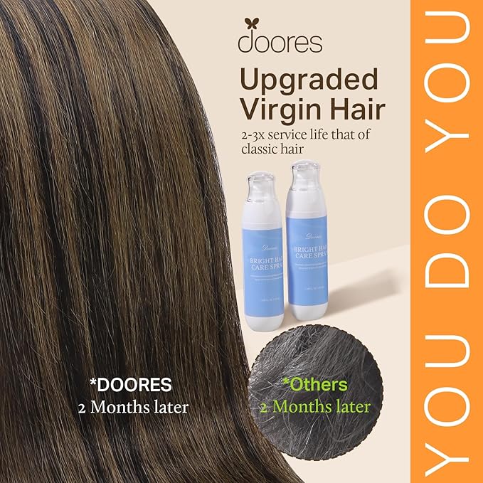 DOORES Hair Extensions Clip in Human Hair, Dark Brown to Chestnut Brown 9pcs 130g 14 Inch, Remy Seamless Clip in Extensions Straight Thick Invisi Edge Weft