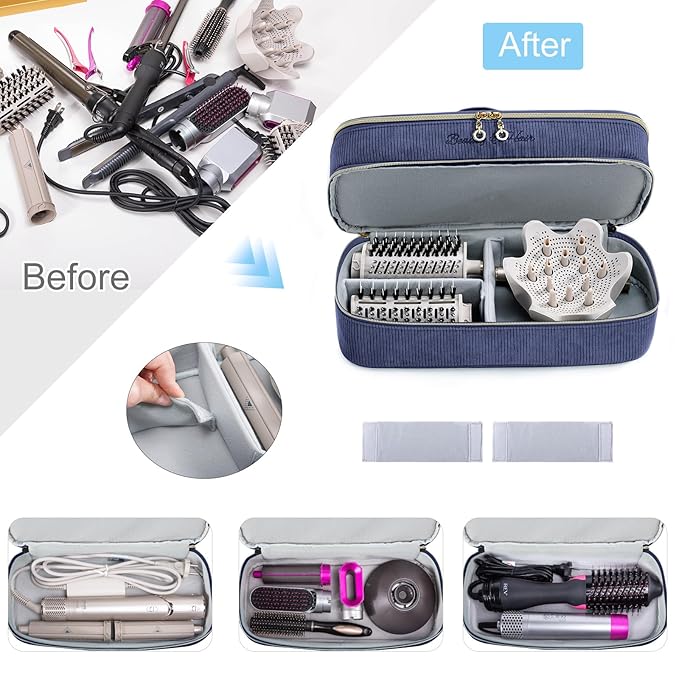 Double-layer Hair Tools Travel Case with Black Hair Dryer Bag with Detachable Divider compatible with Shark FlexStyle/SmoothStyle - Flat Curling Iron Travel Organizer