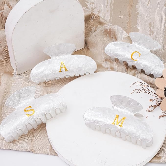 Christmas Gifts for Women Teen Girls - Stocking Stuffers Cute Hair Clips Initial Claw | Birthday Gifts | Bridesmaid Gifts | Preppy Trendy Stuff Personalized Hair Claws Accessories - White,A