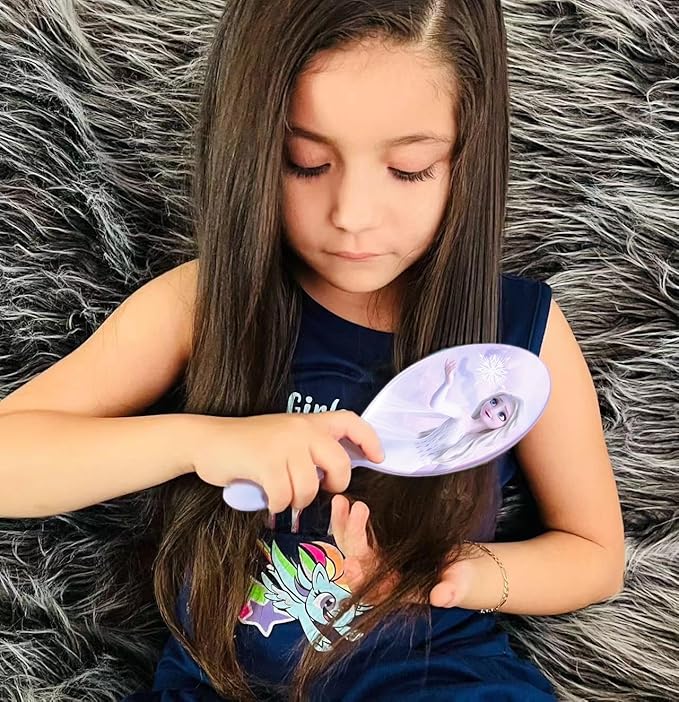 Frozen Princess Elsa Hair Accessory 5 Pcs Set - 1 Regular 9 inch Frozen Hairbrush & 4 Frozen Scrunchies - Detangling Brush & Elastic Hair Ties Ropes for Girls, Ages 3+