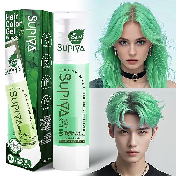 Temporary Hair Color Gel, Green Hair Dye Color Gel Washable Natural Instant Hair Color Wax for DIY Hairstyle for Kids Men Women(Color #20W)