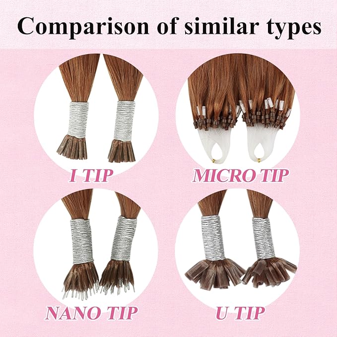YoungSee Micro Hair Extensions Auburn 16 Inch Micro Bead Hair Extensions Real Human Hair Copper Micro Ring Hair Extension Copper Micro-Link Human Hair Extension 25g 25s Pre Bonded Remy Hair for DIY