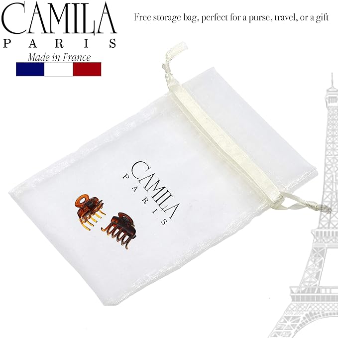 Camila Paris CP3/2 French Hair Clip for Women, Set of 2 Small 1 inch Girls Hair Claw Clips Jaw Fashion Durable and Styling Hair Accessories for Women, Strong Hold No Slip Grip, Made in France