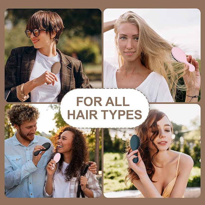 Mini Boar Bristles Hair Bursh, Travel Size Hair Brush for Women Men Kids, Protable Small Hair Brushes for Pockets Purses, Mini Hair Brush for Smooth Add Shine (1 Pack-Mocha)