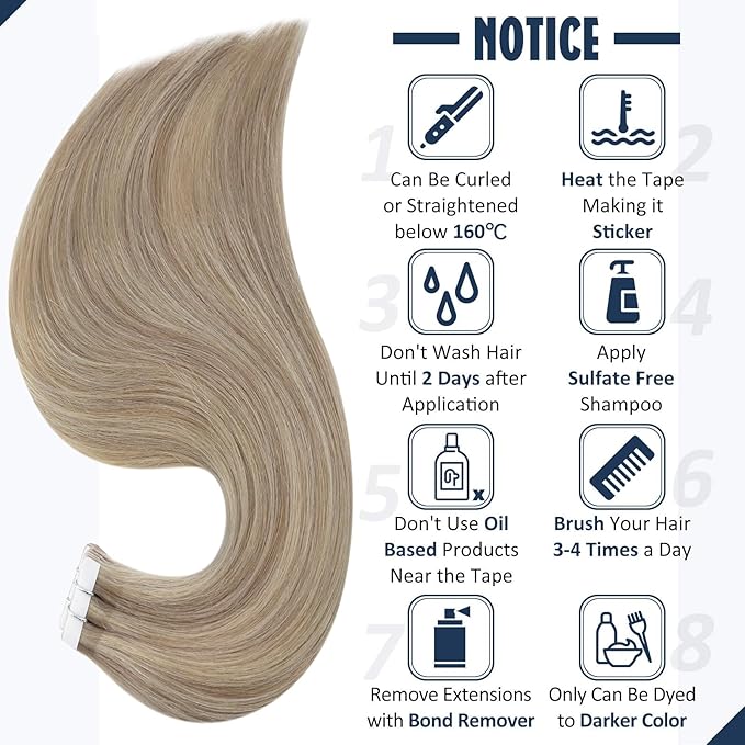 Full Shine Tape in Hair Extensions Human Hair Color 18 Ash Blonde Highlight 613 Blonde Seamless Real Remy Skin Weft 24Inch Thick Hair Extensions Add Length 20Pcs 50 Gram Invisible Brazilian Woman