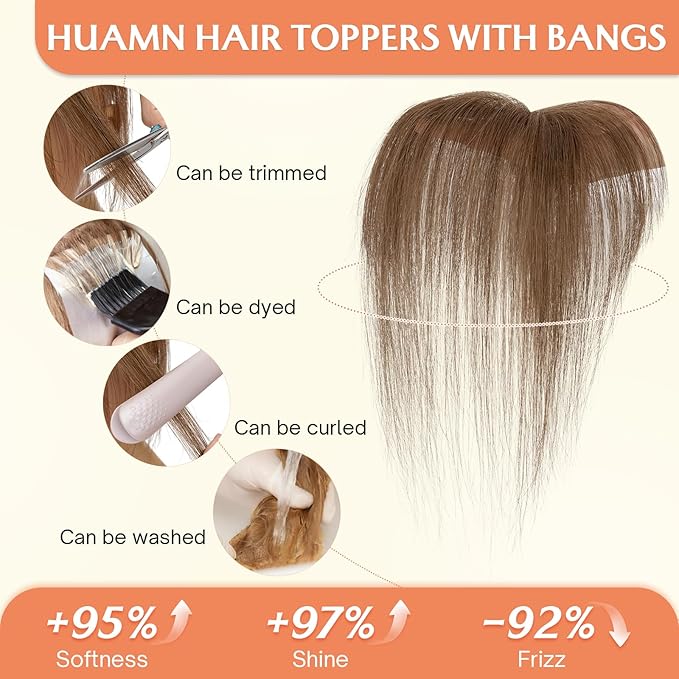 Benehair Clip in Bangs 100% Real Human Hair Extensions 360° Cover Clip on 3D Wispy Bangs for Women Topper Hairpieces for Women Medium Brown