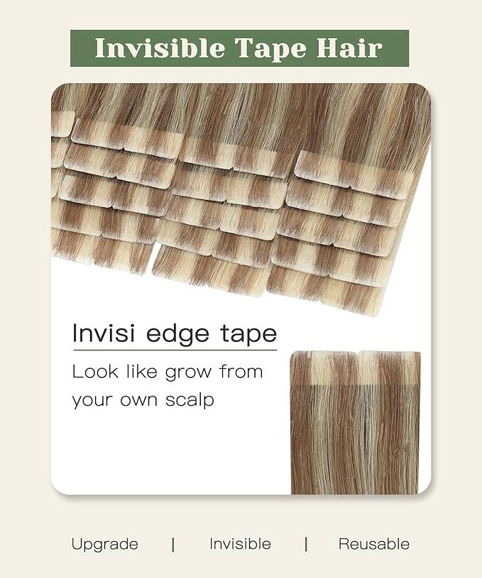 SURNEL Injected Tape in Hair Extensions Human 20Inch Golden Brown to Caramel Blonde Natural Real Hair Upgraded Seamless Remy Invisible Tape in Extensions 20Pcs 45g(#102727,20)