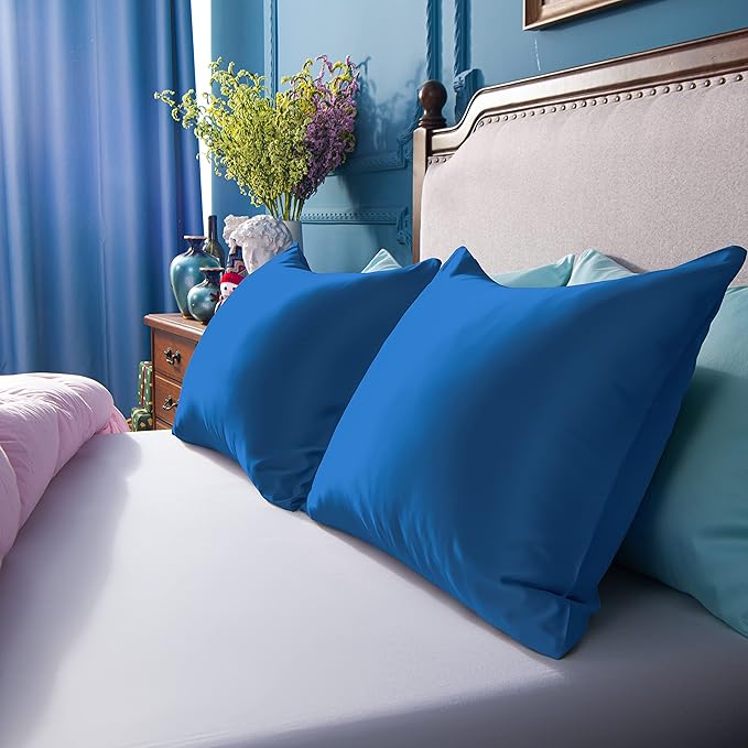 NTBAY Zippered Satin Pillow Cases for Hair and Skin, Luxury Standard Hidden Zipper Pillowcases Set of 2, 20x26 Inches, Royal Blue