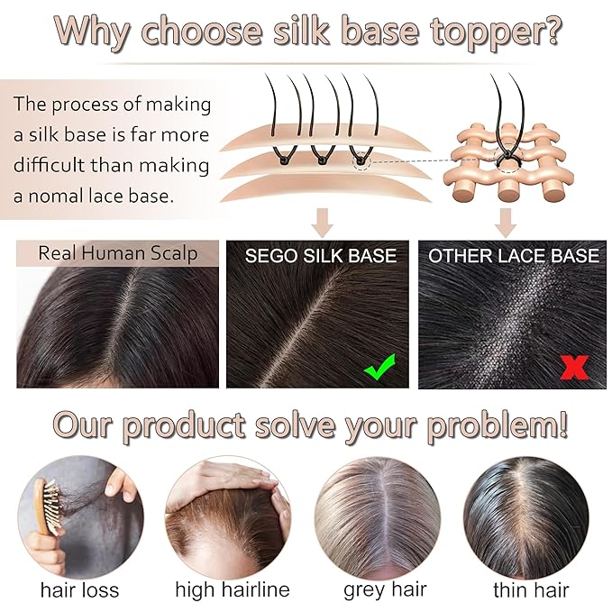 Hair Toppers for Women Real Human Hair With Bangs, 13 * 15 cm Larger Silk Base 150% Density Clip In Topper Hairpieces, Wiglet Top Pieces Add Volume -10 Inch 01B Natural Black