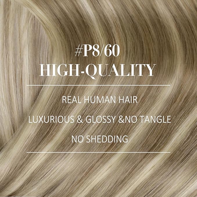 YoungSee Wire Hair Extensions Highlight Invisible Wire Hair Extensions Real Human Hair Highlights Light Brown with Platinum Blonde Fish Line Hair Extension for Short Hair 70G 12Inch