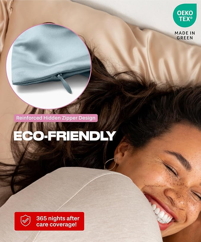 SUNDAYSILKS™ Premium Silk Pillow Cases | 100% Mulberry Silk Pillowcase with Zipper, All Sides Real 22 Momme Grade 6A Silk, Standard Queen, King Size [Mineral Blue]