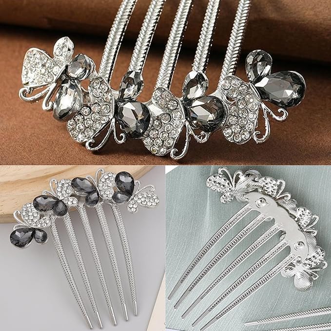 Hair Side Comb Crytal Hair Pins for Bridal, Butterfly Rhinestone Hair Clips Wedding Flower Hair Decorations Hair Tools for Brides Bridesmaids Women Ladies (4 Pack)