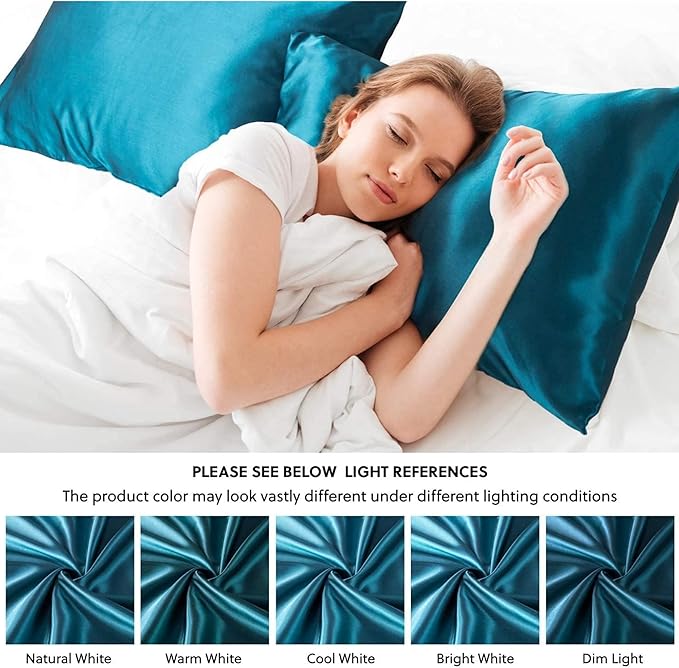 USA Made 100% Silk Pillowcase Peacock, Certified 6A Grade 22 Momme Mulberry Silk Pillow Case for Women Hair and Skin Protection, Anti Face Wrinkle, 1 Pc 20"x26" (Standard, Peacock Blue)