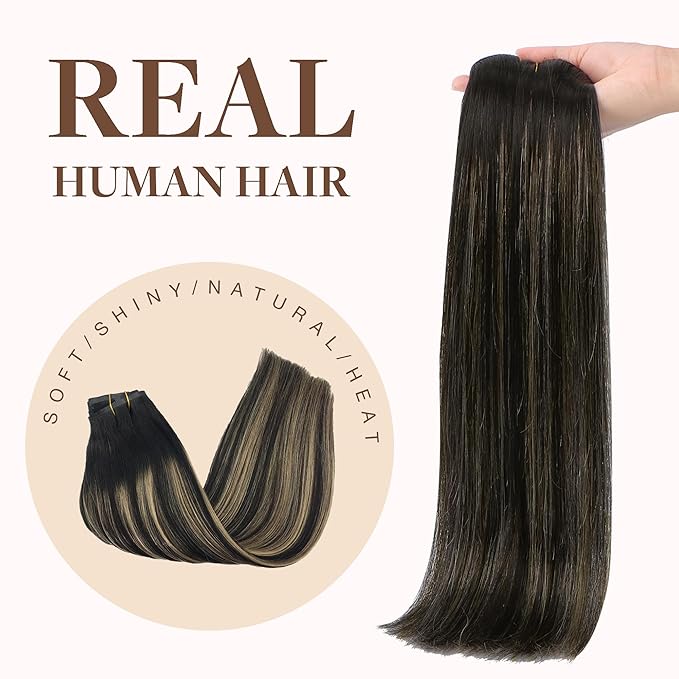 GOO GOO Clip in Hair Extensions Real Human Hair, Remy Human Hair Extensions Clip ins for Women, Natural Human Hair, 12inch 85g 7Pcs, #1B/6/1B Balayage Natural Black to Chestnut Brown