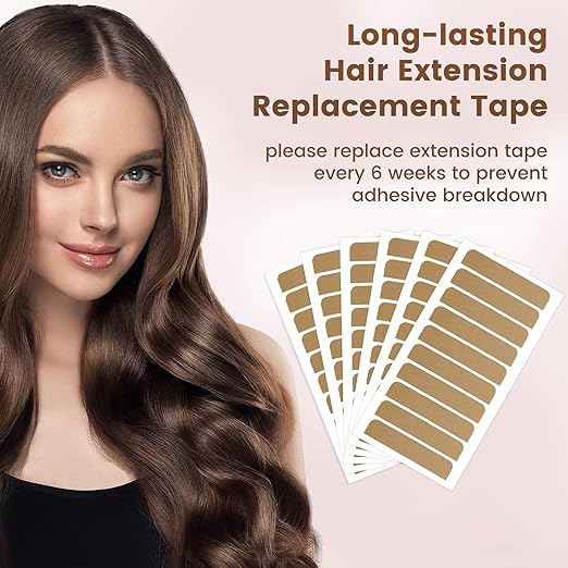 MIILYE Hair Extension Replacement Tape 100 Tabs with Remover, Double Sided, 6+ Weeks Hold Time, No Residue, Tape-ins-Extension Reinstallation
