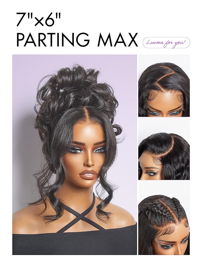 LUVME HAIR All-Day Comfort Real Glueless 7x6 HD Lace Wig 200% Density PartingMax Lace Wigs Loose Body Wave Lace Front Wigs Human Hair Pre Cut Plucked Lace Frontal 18 Inches Natural Black Color