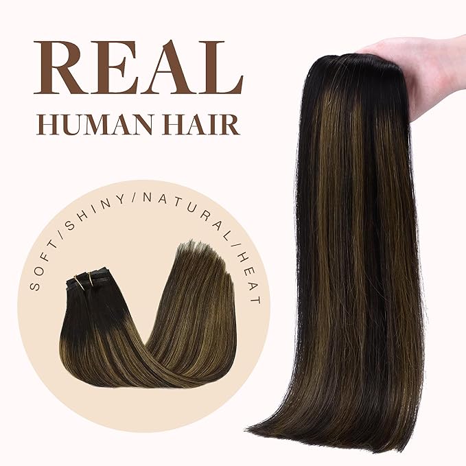 GOO GOO Clip in Hair Extensions Real Human Hair, Remy Human Hair Extensions Clip ins for Women, Natural Human Hair, 22inch 150g 7Pcs, 1B/6/1B Balayage Natural Black to Chestnut Brown