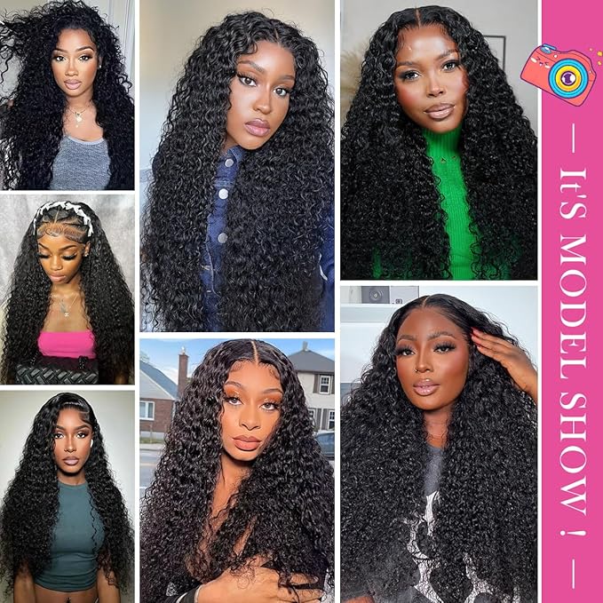 CYNOSURE HD Lace Frontal Wigs Human Hair Pre Plucked 180% Density 13x4 Kinky Curly Lace Frontal Human Hair Wigs for Black Women Glueless 26inch Long Curly Wig Natural Black Color