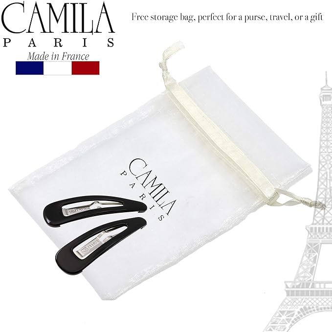 Camila Paris AD90/2 French Hair Barrettes Clips, Snap Hair Slides Clic Clac for Women, Styling Girls Side Slide-in Metal Snap Pin Hair Accessories for Women. Strong Hold, No Slip Grip, Made in France