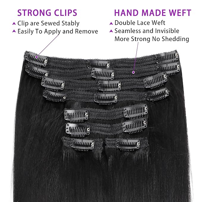Yaki Straight Clip in Hair Extensions For Women 100% Unprocessed Brazilian Virgin Hair Clip on Hair Extensions Yaki Straight Clip ins 120g/set(26 Inch)