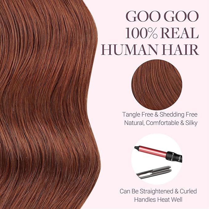 GOO GOO Tape in Hair Extensions Human Hair, #33B Dark Auburn Copper, 12inch 40g 20pcs, Skin Weft Seamless Invisible, Silky Straight with Thick Ends, Remy Human Hair