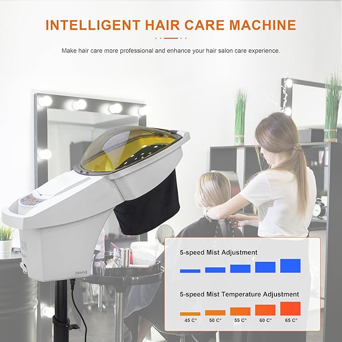 Elitzia Hair Steamer Micro Mist Aroma Steam Mister Hooded 4 Color Light Hair Care Professional for Natural Black Hair Use Shampoo Bowl Hair Wash Recline Chair Black Color with UV Protect Coat ET19290