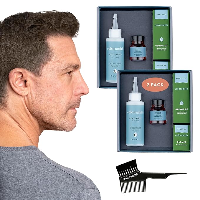 Hair & Beard Color for Full Gray Coverage 2 pack - Light Brown - Ammonia-Free Complete Men’s At-home Beard & Hair Dye Kit, Professional-grade Permanent Hair Color (6.0)