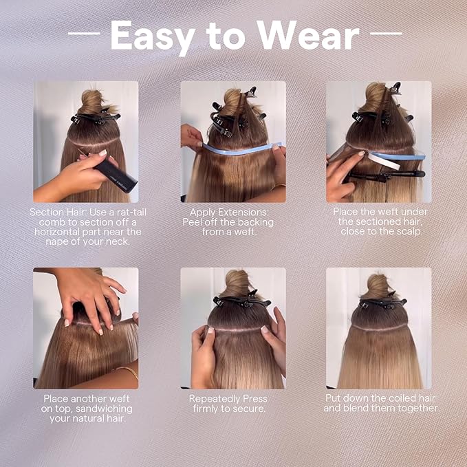 Full Shine Human Hair Extensions Tape in Color 18/613 Highlight Blonde Long Tape Weft Invisible Tape in Weft Hair Exensions Human Hair Weft Extensions 50G One Piece Travel Friendly Styling 20Inch