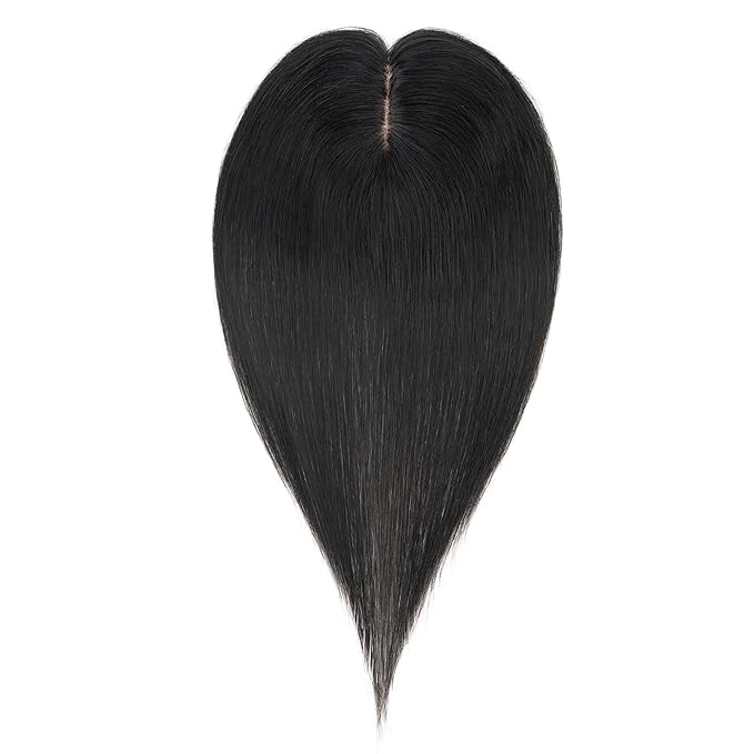 Hairro Human Hair Toppers Free Parted, 3.5x4.7" Base Hand-wovened 100% Real Hairpieces, with Invisible Clips-in for Women, for High Hairline/Adding Volume on Top, 16 Inch Jet Black