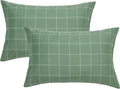 JELLYMONI 100% Natural Cotton Plaid King Pillowcases Set, 2 Pack White with Green Grid Geometric Pattern Printed Pillow Covers with Envelope Closure(Pillows are not Included)