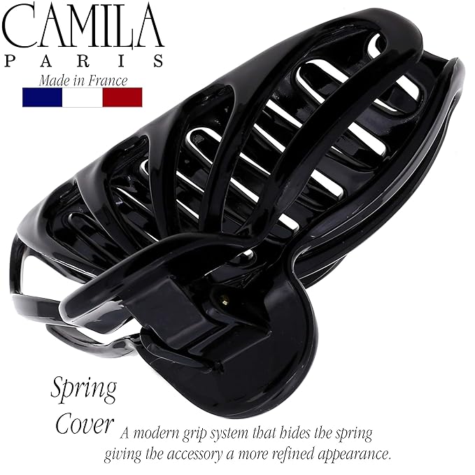 Camila Paris CP3053 French Hair Clip for Women Thick Hair for Long Curly Wavy Hair, Black, Girls Hair Claw Clips Fashion Styling Hair Accessories for Women, Strong Hold No Slip Grip, Made in France