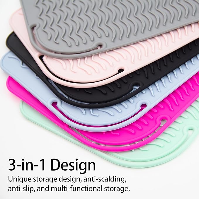 Heysam Heat-Resistant Silicone Mat and Heat Styling Tools Travel Mat Cover for Curling Irons, Hair Straighteners, Flat Iron, Professional Heat-Resistant/Non-Slip Mat for Countertop, 9"x6.5"-Blush