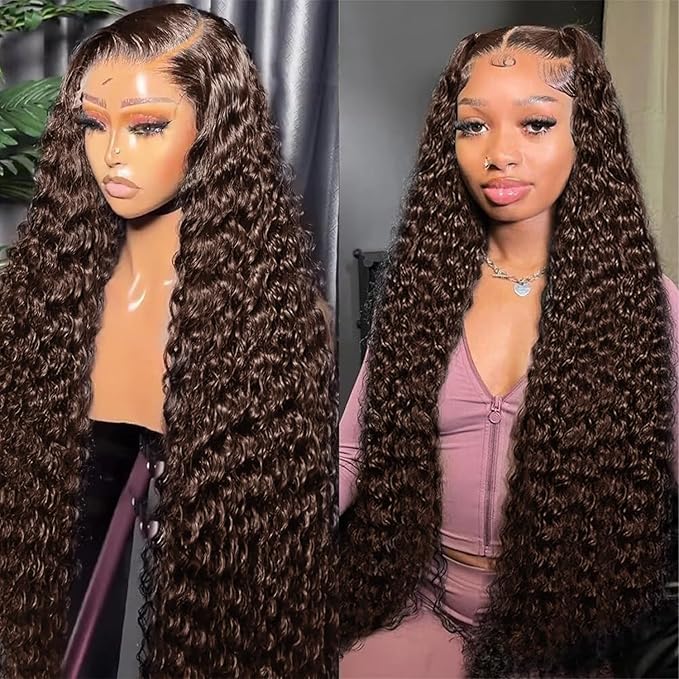 Chocolate Brown Lace Front Wig 13x6 Deep Wave Lace Front Wigs Human Hair Pre Plucked Brown Wig Human Hair 210 Density Frontal Wigs Human Hair Glueless Wig For Women