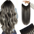 YoungSee Invisible Wire Hair Extensions Black Ombre Wire Human Hair Extensions Black Roots Silver Balayage Remy Headband Hair Extensions Human Hair 16In 80G