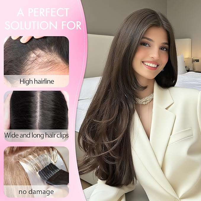 Isaic Hair Toppers for Women with Thinning Hair, 24 Inch Synthetic Clip in Topper Hair Extensions with Adjustable Band, Layered Wiglet Adds Volume and Natural Coverage (Dark Brown)