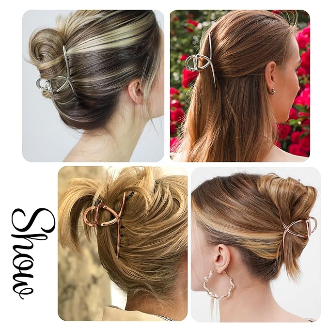 Metal Shark Big Hair Clamps - Large Barrette Hair Accessories with Strong Hold for Women and Girls, 2 Pcs (Rose Gold, Glossy Silver)