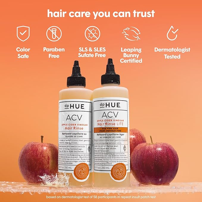 dpHUE Apple Cider Vinegar Hair Rinse, 8.5 oz - Shampoo Alternative, Scalp Cleanser & Post Workout Rinse - Removes Buildup & Sweat - Protects Natural Hair Oils