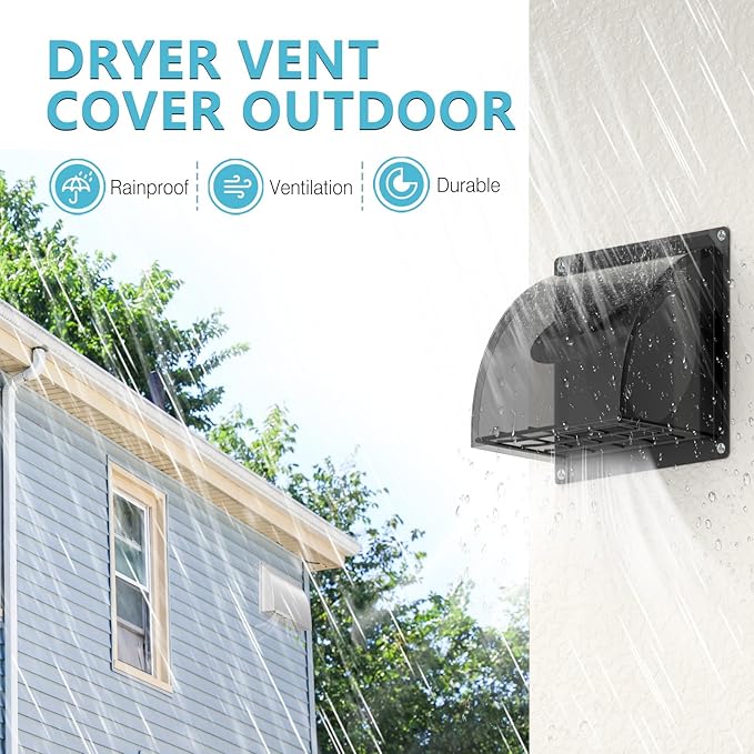 6 Inch Exhaust Vent Cover, HG Power Metal Dryer Vent Cover Outside with Removable Screen & Cushioned Non Return Flap, Air Wall Vent for House, AC, Opening Diameter: 5.7" Black