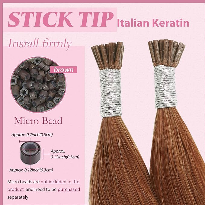 YoungSee I Tip Hair Extensions Copper 14 Inch I Tip Extensions Human Hair Copper 40s 25g Itips Extension Real Human Hair Colored Short-Hair Pre Bonded Extension for Party