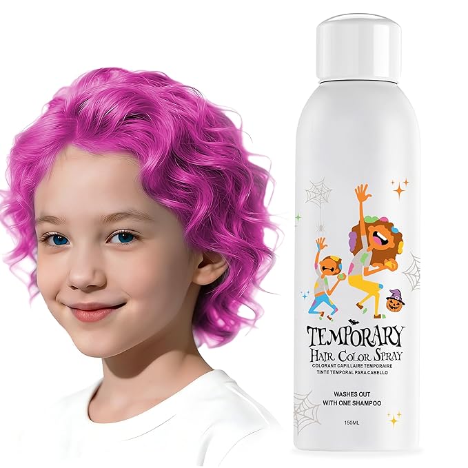 Pink Temporary Hair Color Spray for Kids, Silver Instant Colored Hair Dye Alternative for Boys Girls Teens Men Women, Quick Styling for Party Christmas Halloween, Disposable Washable, 150ml