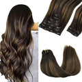GOO GOO Clip in Hair Extensions Real Human Hair, Remy Human Hair Extensions Clip ins for Women, Natural Human Hair, 14inch 150g 9Pcs, 2/6/2 Balayage Dark Brown to Chestnut Brown