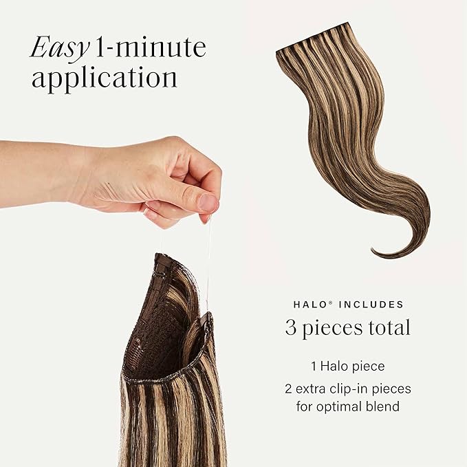Luxy 100% Remy Human Hair – Halo Clip-In Hair Extensions –Natural Looking Volume & Length - One-Piece - Easy 5-Min Application 180 grams 20" Mocha Brown Highlights